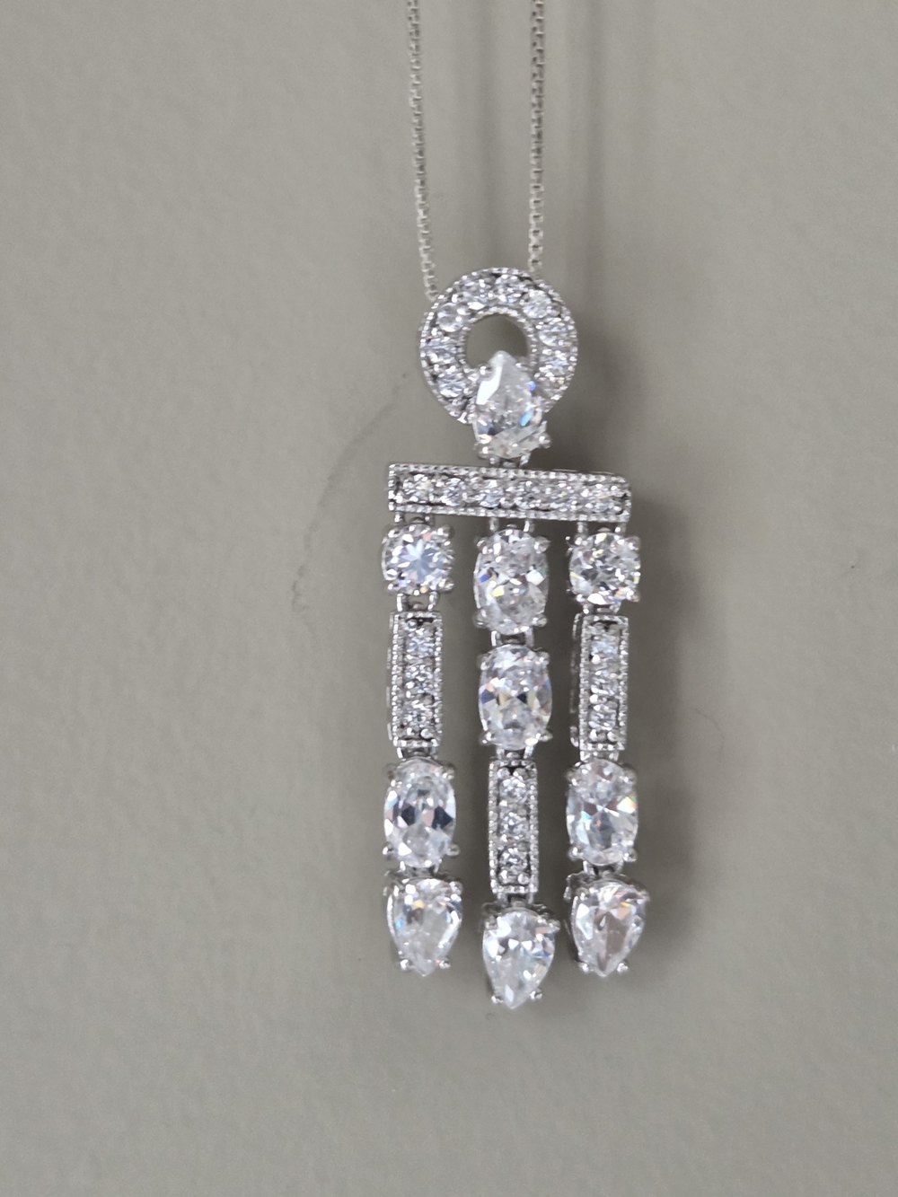 Sterling Silver Crystal Drop Pendant Necklace - White